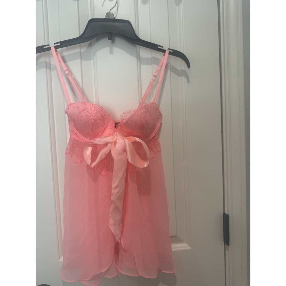 Victorias Secret Nightgown Sheer Open Pink Fairy Coquette Babydoll Sleeze Small